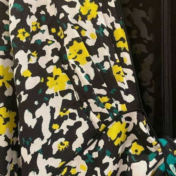 Proenza Schouler Yellow Floral Crepe Knot Midi Dress V-Neck Long Sleeve Size 2 - Picture 9 of 14